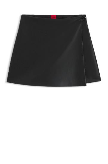 Sukňa BOSS Wrap-front Faux Leather Mini Skort Čierna | 50542312