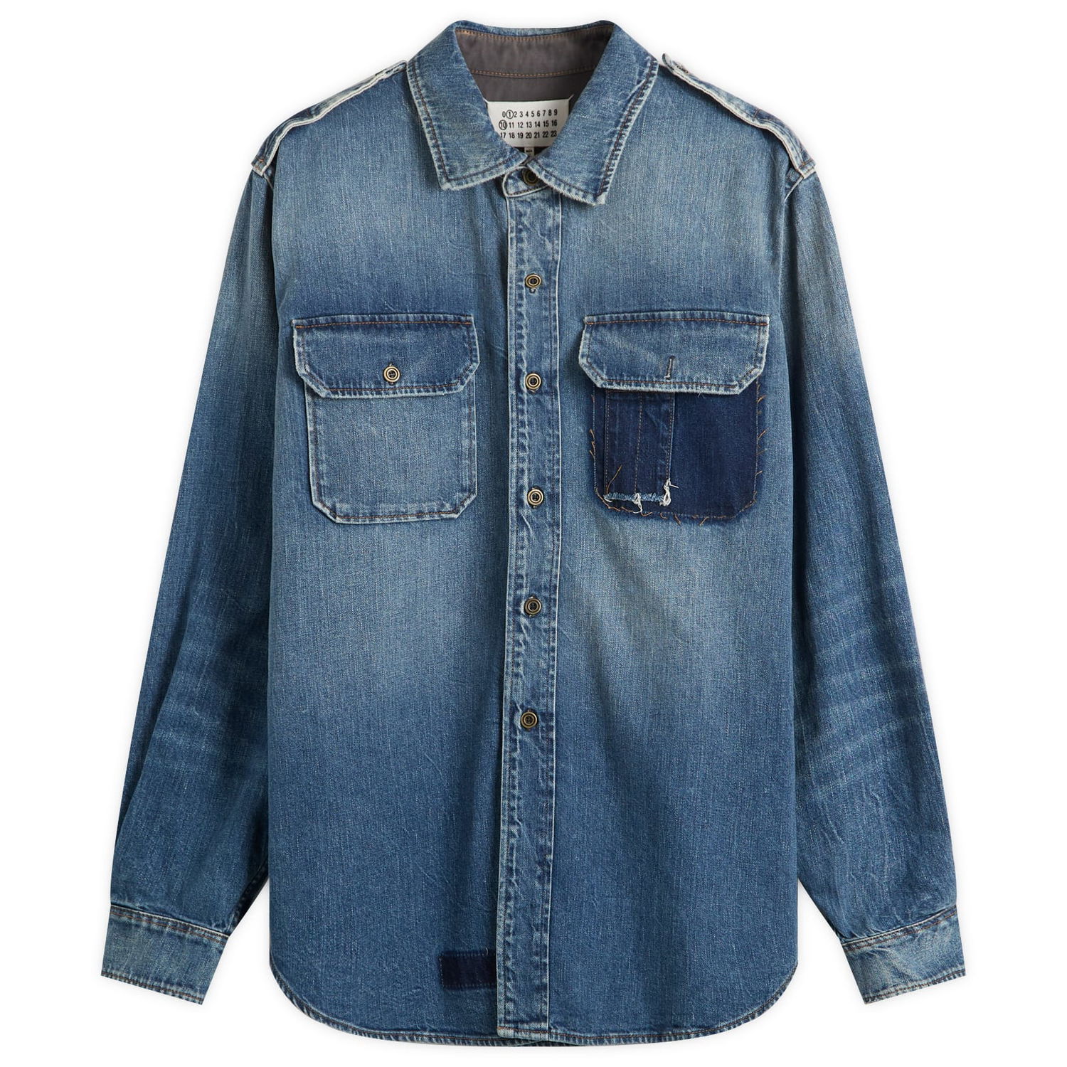 Bunda Maison Margiela Maison Margiela Distressed Patchwork Denim Shirt Jacket Modrá | S50DT0064-M30034-961, 0