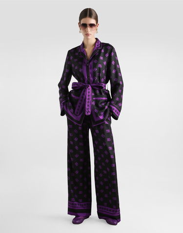 Nohavice Dolce & Gabbana Dolce & Gabbana Silk Vanity Pants with DG Logo Print Čierna | FTAMPTHI1Z7HN9BP, 1