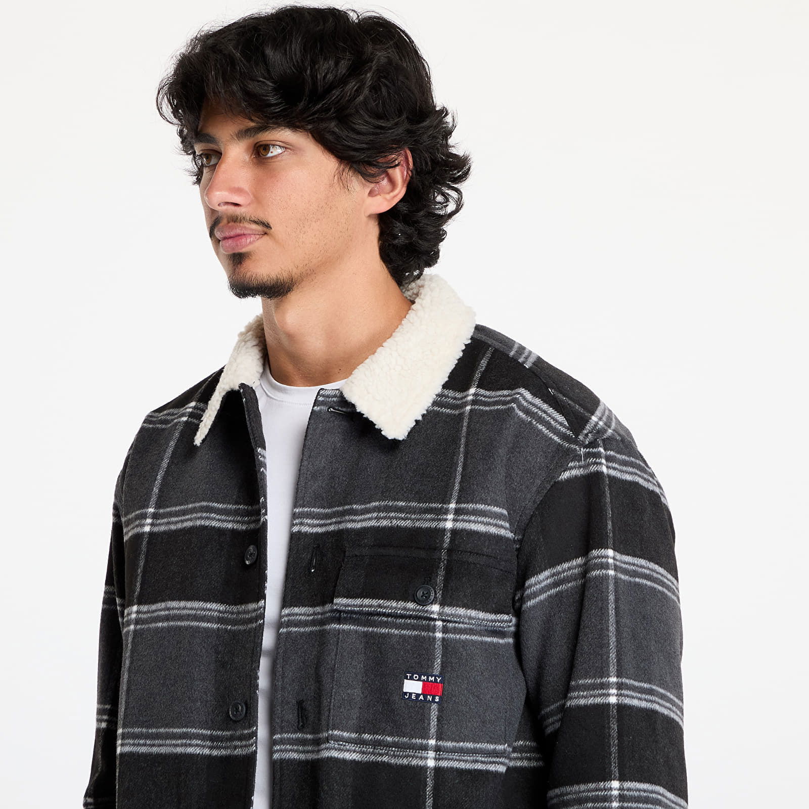 Check Sherpa Overshirt Black Check