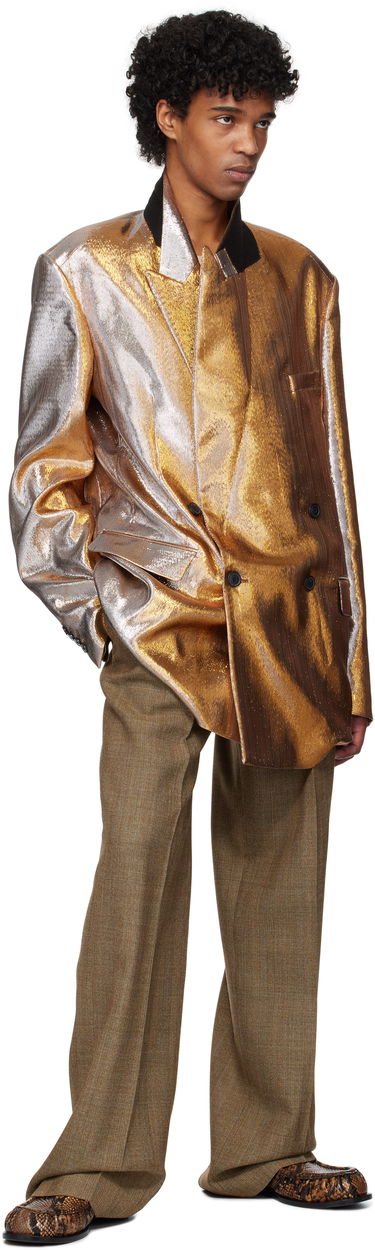 Bunda Dries Van Noten Dries Van Noten Metallic Double-Breasted Blazer Metalická | 251-020409-1091, 4