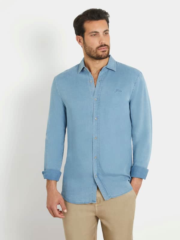 Košeľa GUESS Linen Classic Shirt Modrá | M4RH26WFXT0, 0