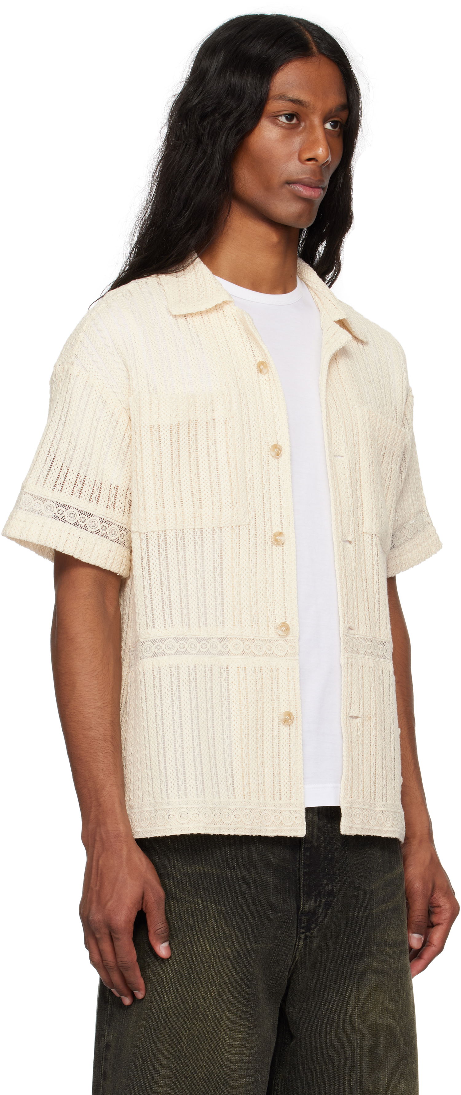 Košeľa Andersson Bell Andersson Bell Jacquard Stripe Short Sleeve Shirt Béžová | atb1279m, 1