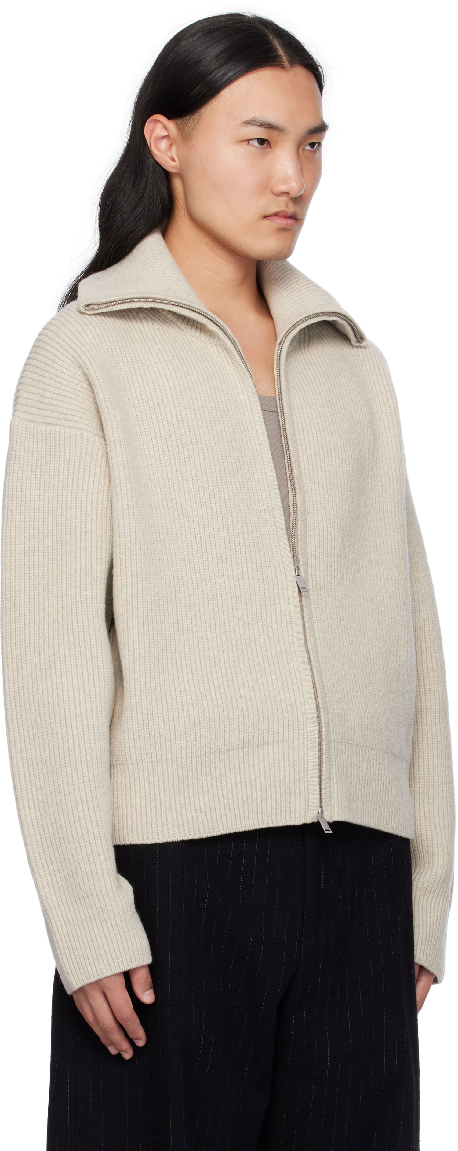 Sveter Studio Nicholson Studio Nicholson Sandos Knit Zip-Up Jacket Béžová | SANDOS SNM - 1291, 1