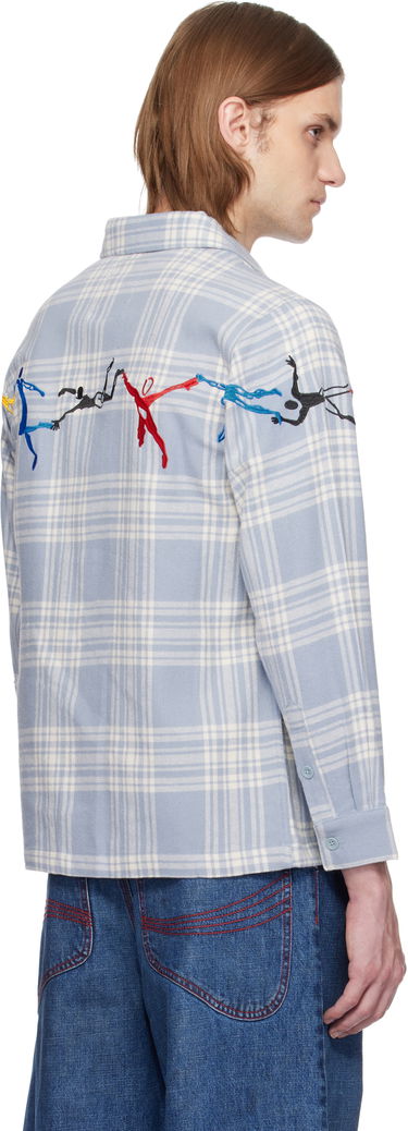 Košeľa KidSuper KidSuper Embroidered Swinging Figures Flannel Shirt Modrá | SS25-LTP-04, 2