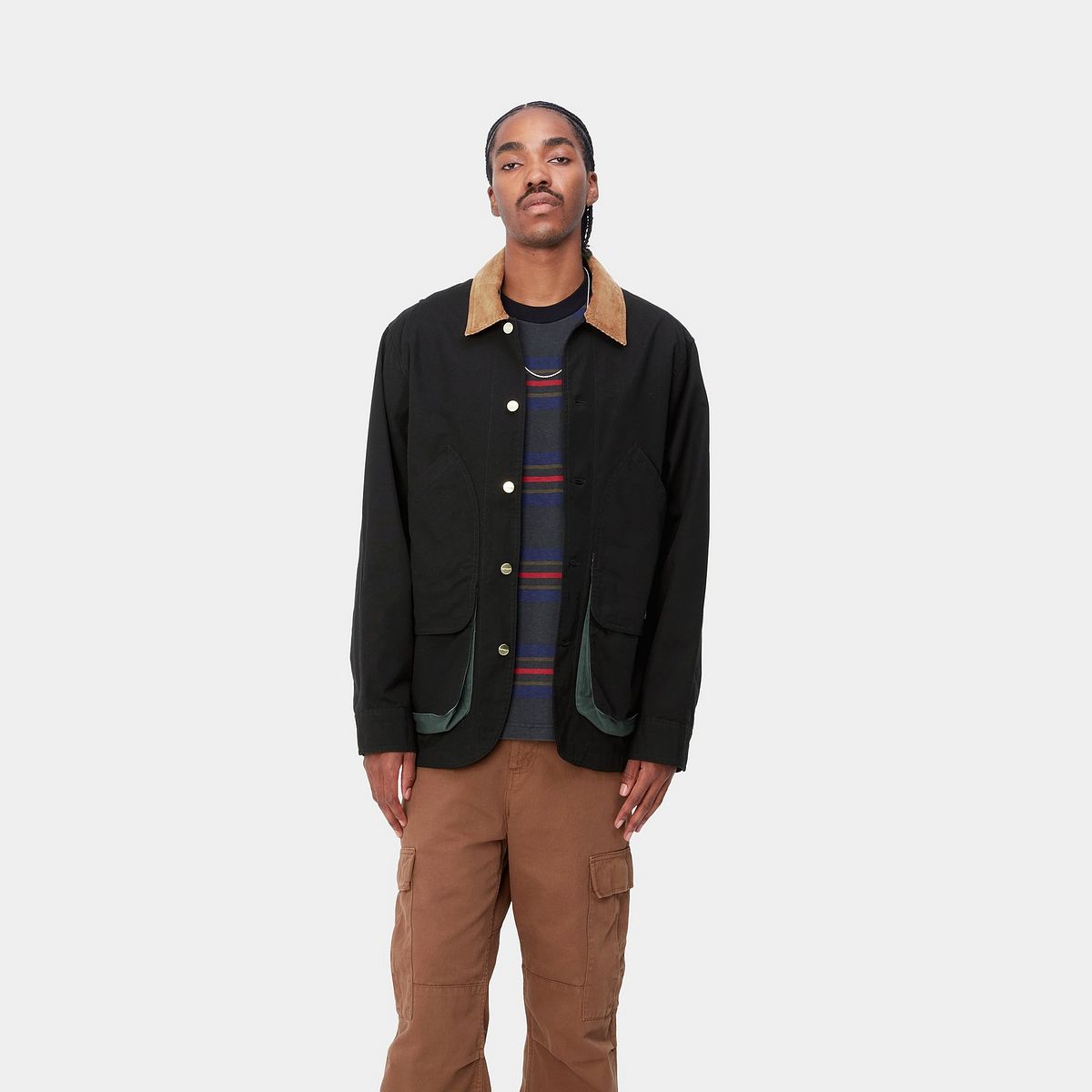Bunda Carhartt WIP Heston Jacket "Black / Discovery Green heavy stone wash" Čierna | I032148_1OC_60, 0