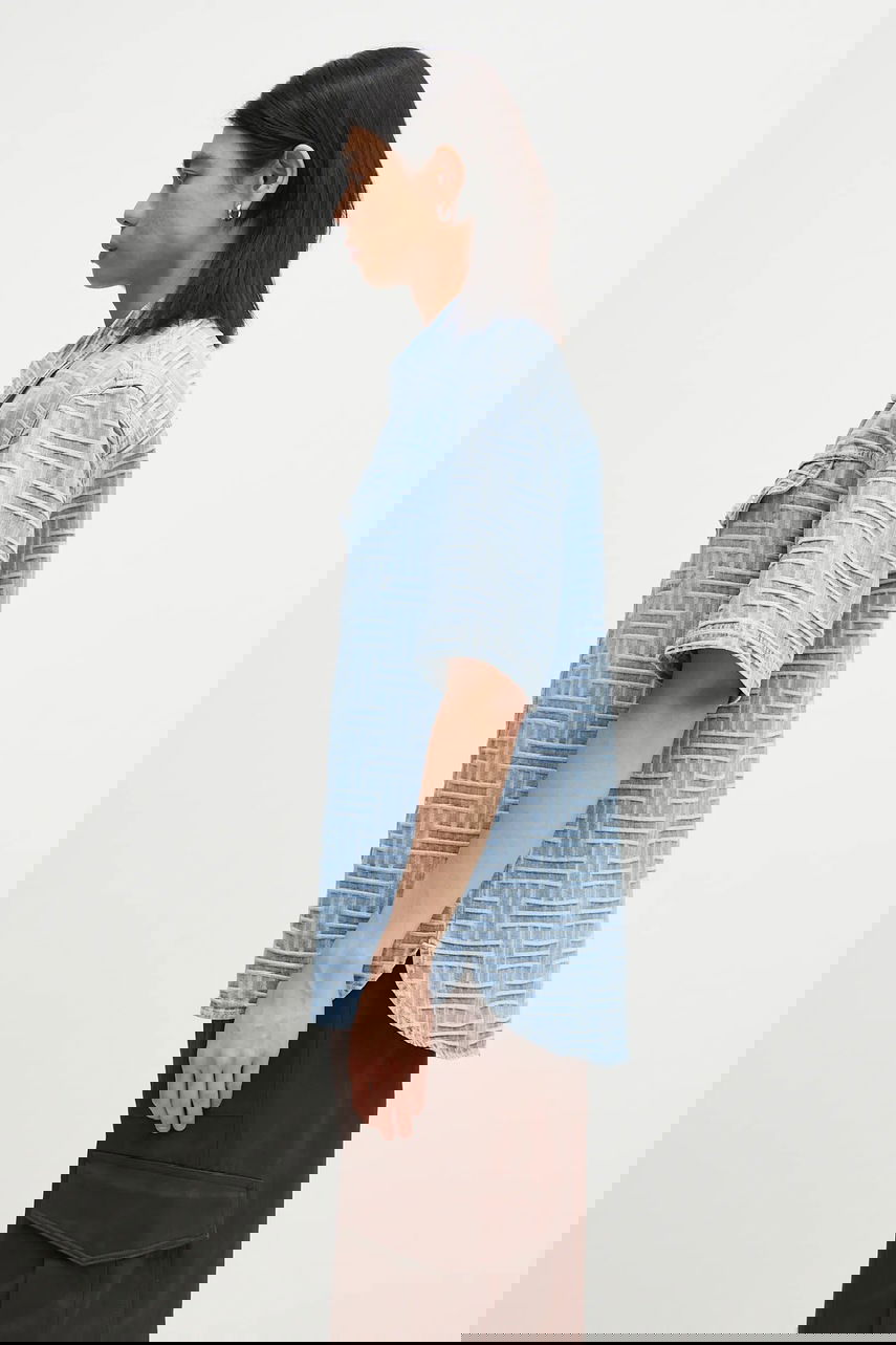 Košeľa KENZO Kenzo Relaxed Short Sleeve Geometric Patterned Denim Shirt Classic Collar Modrá | FF55DC1026J4.DB, 1