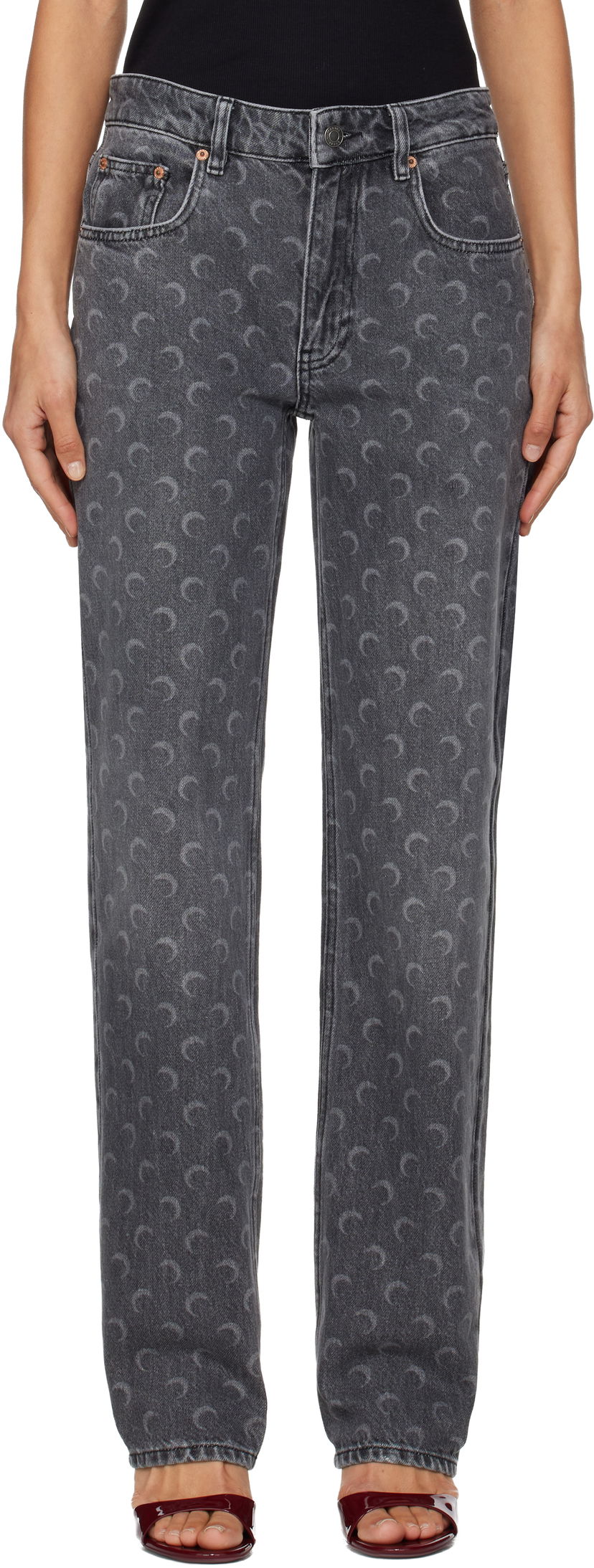 Džínsy Marine Serre Marine Serre Moon Laser Straight Jeans Šedá | WPA128BCDEN0006