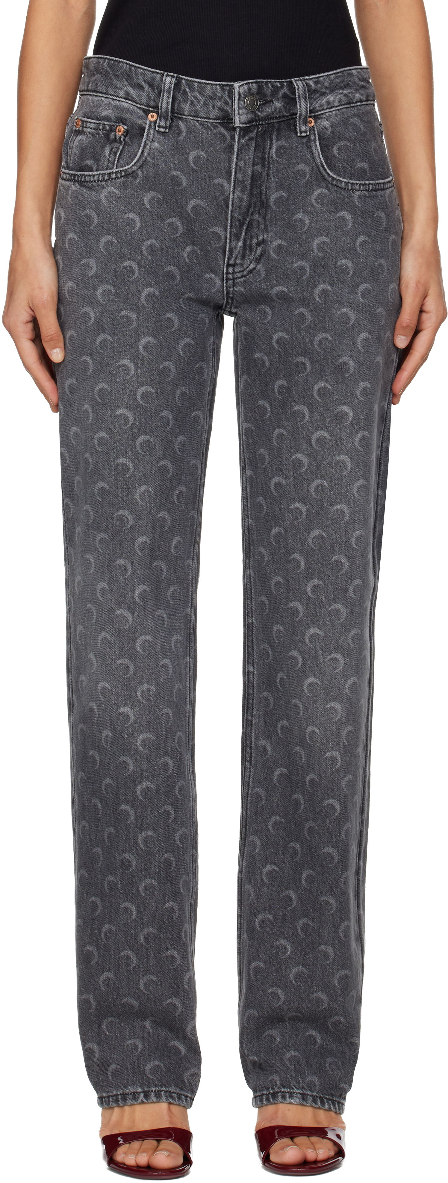 Džínsy Marine Serre Marine Serre Moon Laser Straight Jeans Šedá | WPA128BCDEN0006, 0