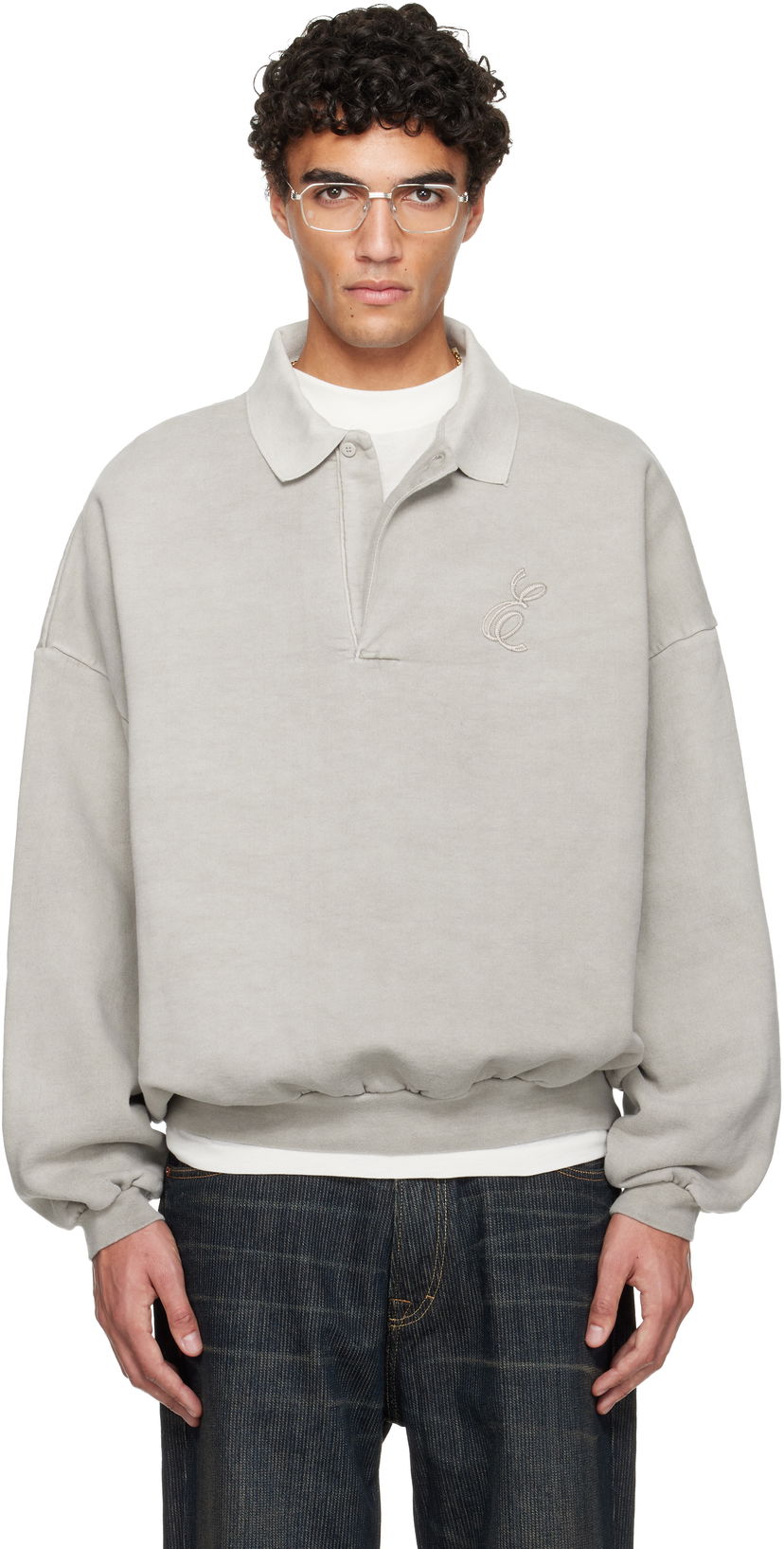 Mikina Fear of God Holiday Embroidered Long-Sleeve Polo Sweatshirt Šedá | 192HO252041F