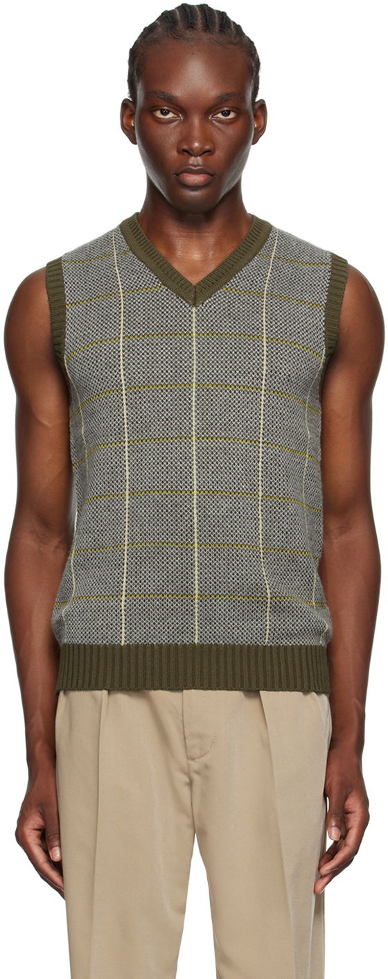 Vesta BEAMS BEAMS PLUS Plaid Knit Vest Zelené | 3805-0038-103, 0