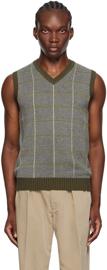 Vesta BEAMS BEAMS PLUS Plaid Knit Vest Zelené | 3805-0038-103, 0