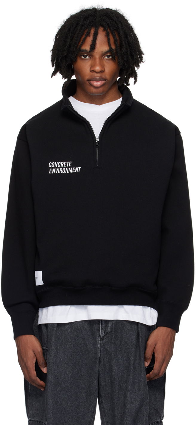 Mikina WTAPS Black Half-Zip Logo Sweatshirt Čierna | 241ATDT-CSM05, 0
