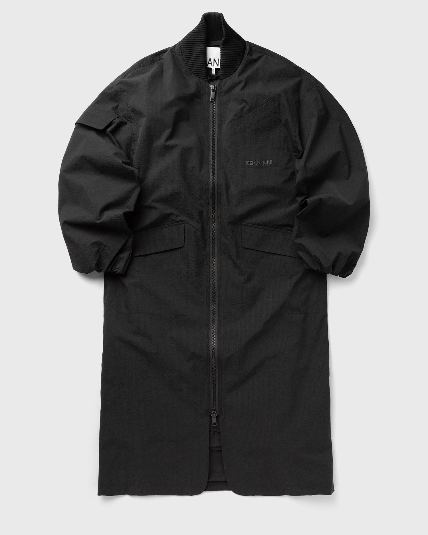 Kabáty GANNI Tech Seersucker Oversized Shell Coat Čierna | F9468-099, 0