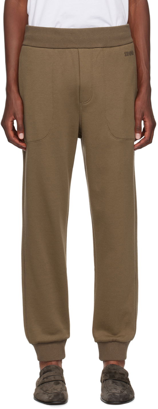 Tepláky ZEGNA Brown Embroidered-Logo Sweatpants Béžová | N6N001830, 0