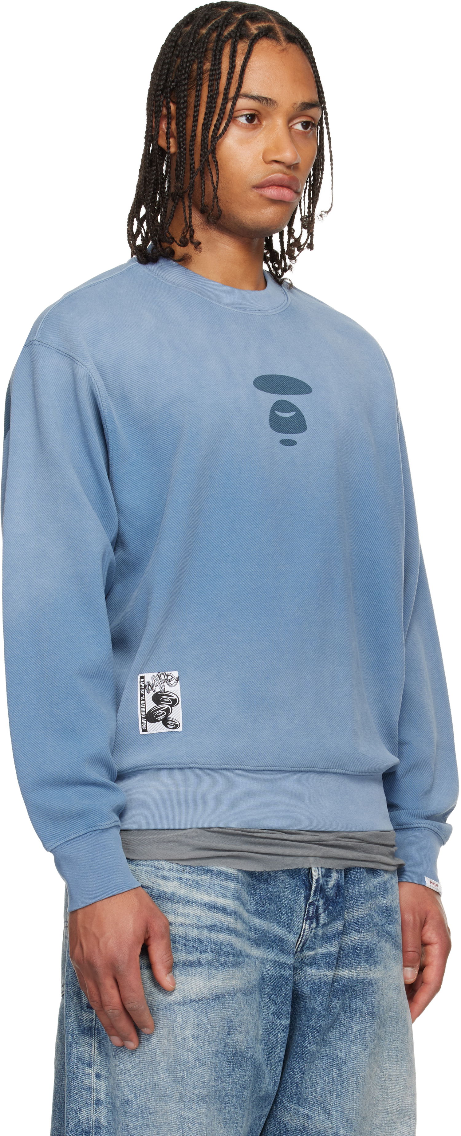 Mikina AAPE by A Bathing Ape Moonface Crew Neck Sweatshirt Modrá | AAPSWMC381XXPBLE, 1