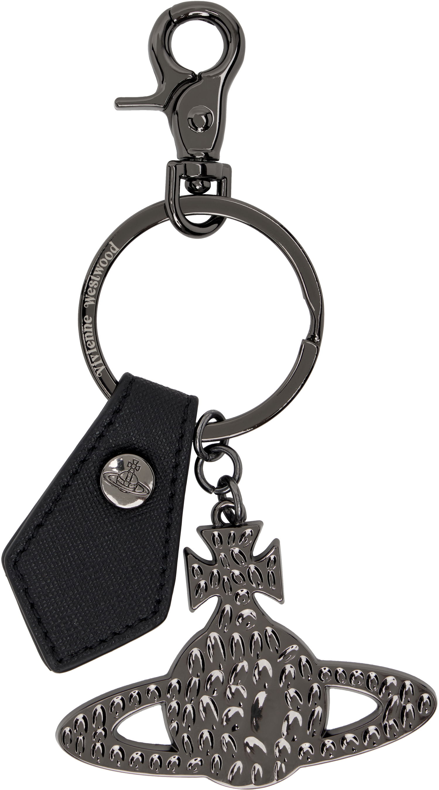 Kľúčenka Vivienne Westwood Vivienne Westwood Hammered Orb Keyring with Saffiano Leather Tag Čierna | 8203012GU-OM0014-, 0