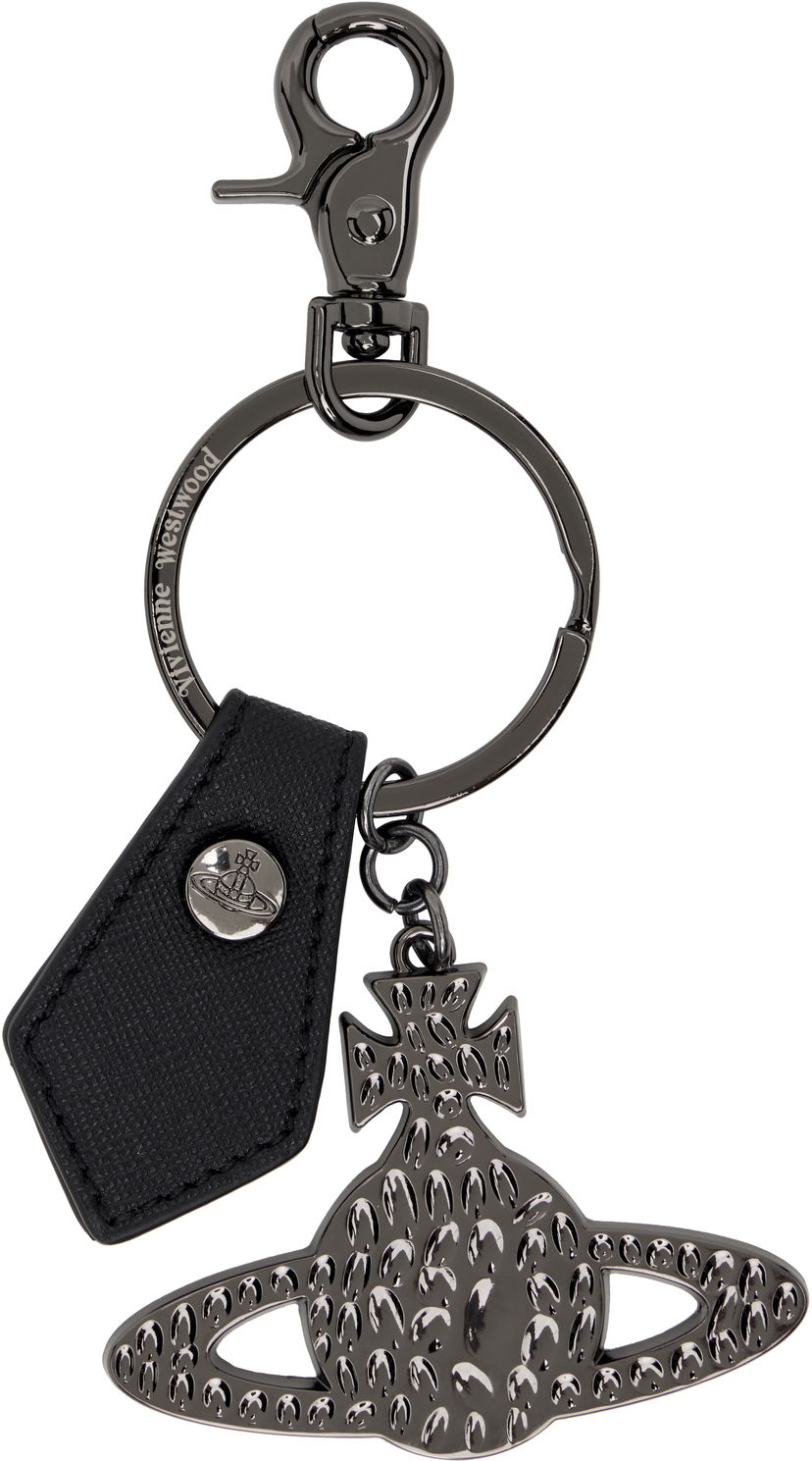 Kľúčenka Vivienne Westwood Vivienne Westwood Hammered Orb Keyring with Saffiano Leather Tag Čierna | 8203012GU-OM0014-