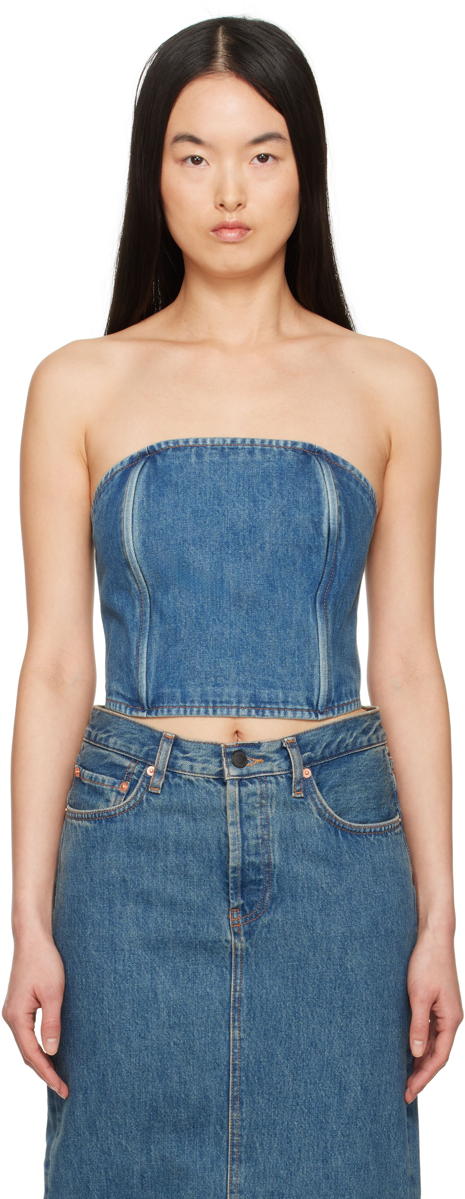 Sukňa WARDROBE.NYC WARDROBE.NYC Denim Tube Top Modrá | W1078PC, 0