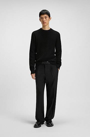 Sveter BOSS Cotton sweater with 3D knit structure Čierna | 50546995, 1