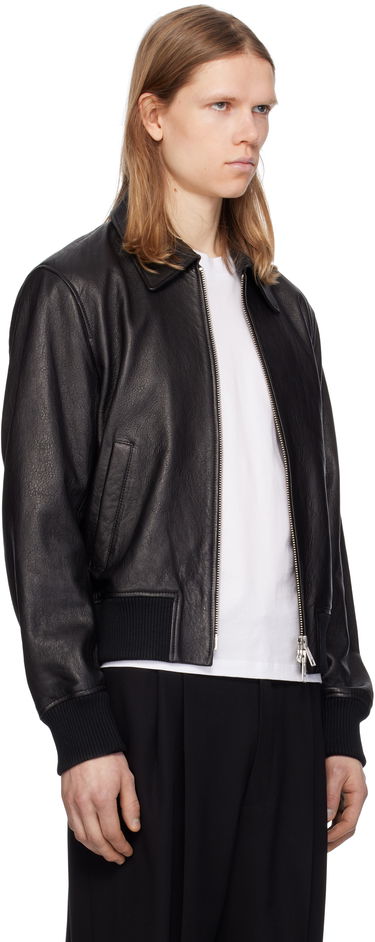 Bomber bunda AMI AMI Paris Zipped Leather Jacket Čierna | UJK078.LH0044, 4