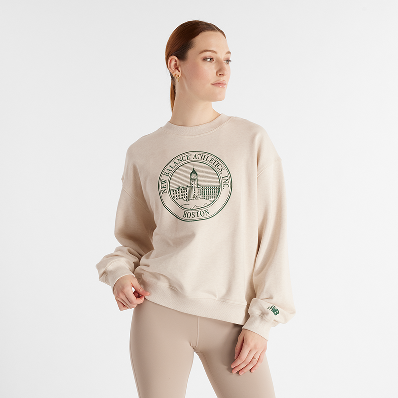Mikina New Balance Beige Oversized Graphic Sweatshirt Béžová | NBWT43553LIT, 0