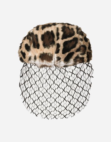 Klobúk Dolce & Gabbana Leopard Goatskin Flat Cap With Veil Metalická | FH664FGDCRXS9000, 2
