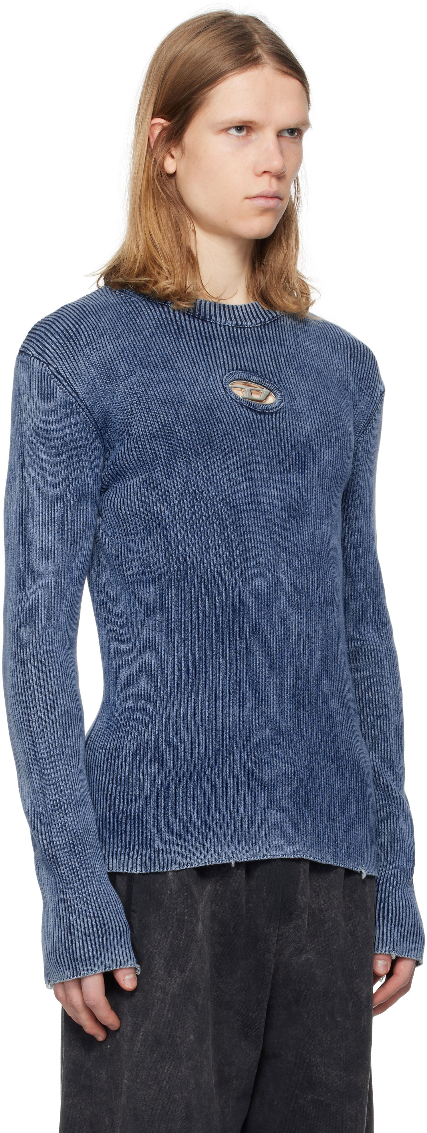Sveter Diesel Diesel K-Darin-D Cutout Ribbed Sweater Modrá | A17512-0ANAH-8AT, 1