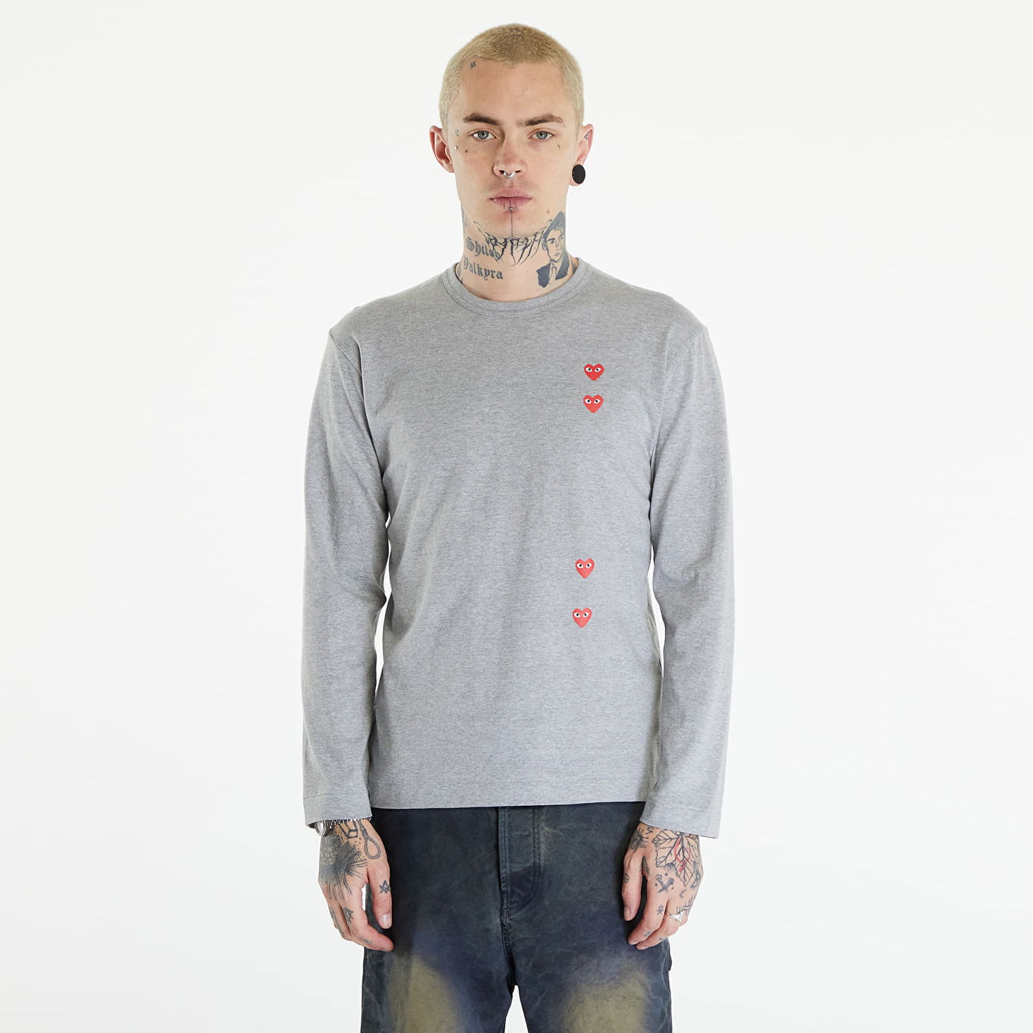 Tričko Comme des Garçons PLAY Long Sleeve Logo Print T-Shirt UNISEX Grey Šedá | AXT339 grey, 0
