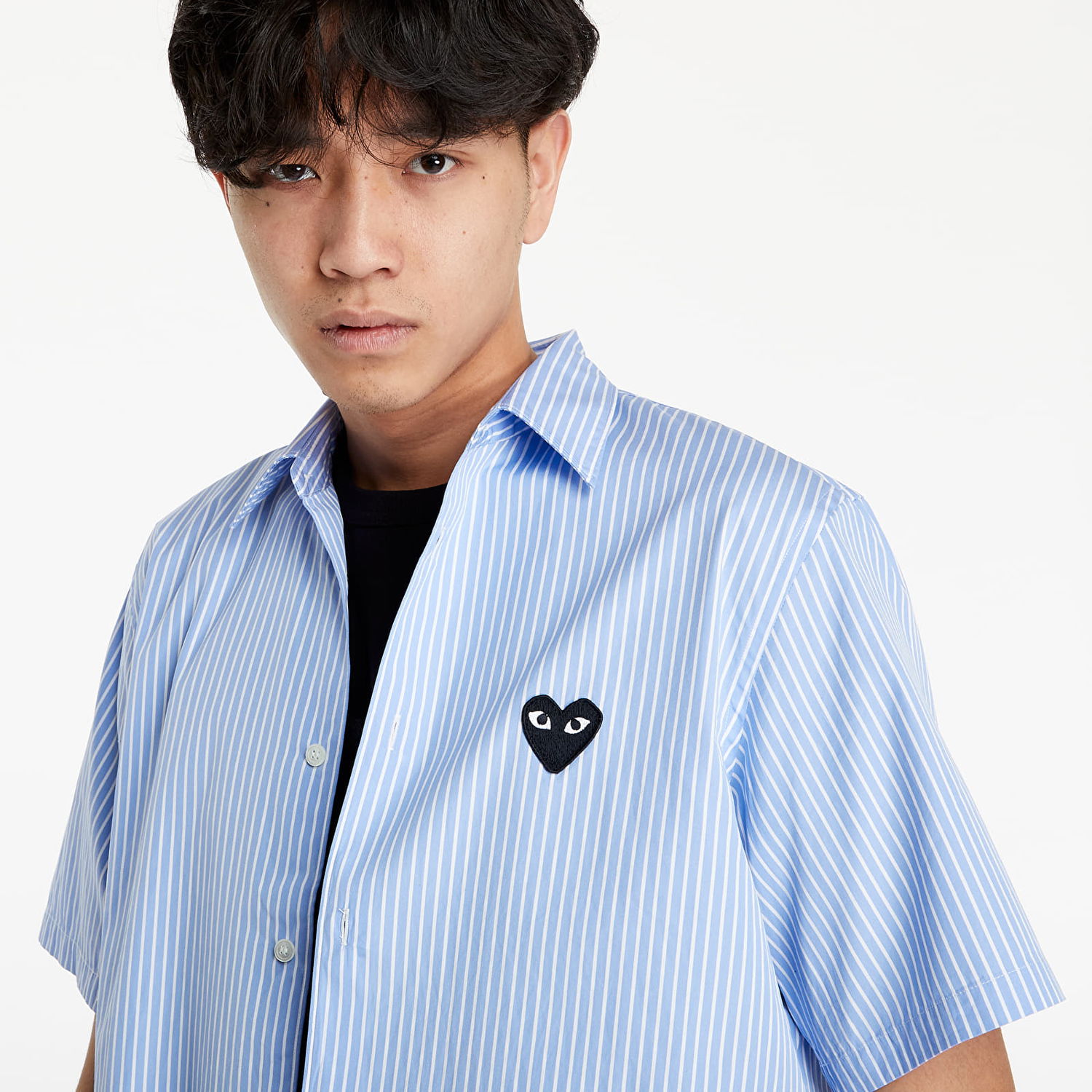 Košeľa Comme des Garçons PLAY Black Heart Striped Shirt Modrá | AZB020 Blue, 1