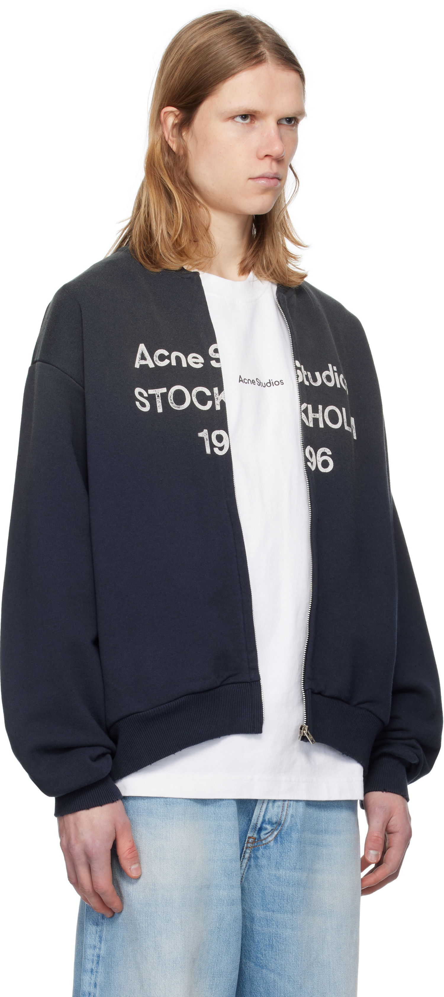 Bomber bunda Acne Studios Acne Studios Logo Zip Sweater Navy | CI0189-, 1