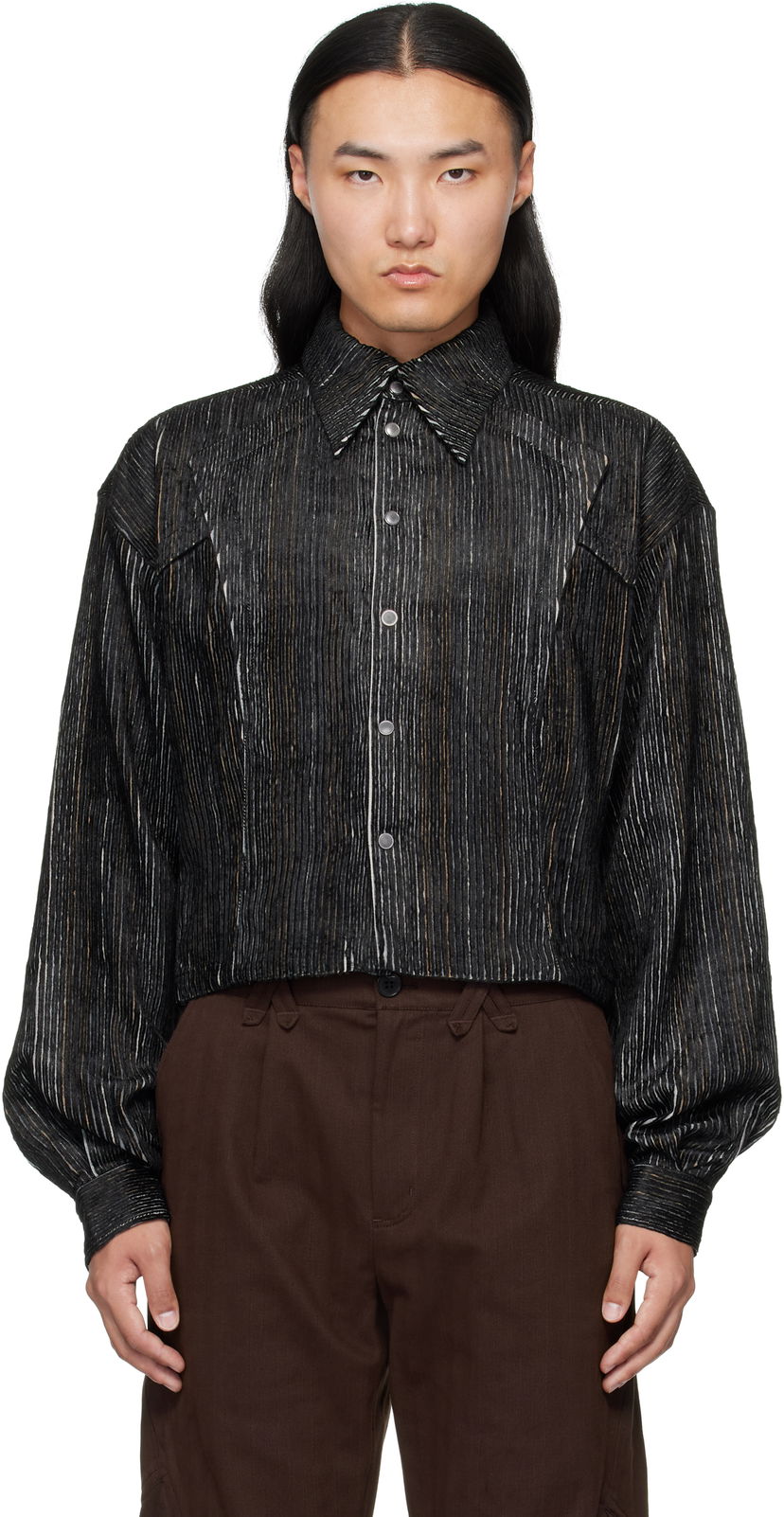 Košeľa KIKO KOSTADINOV Kiko Kostadinov Kraner Striped Cropped Shirt Čierna | KKAW25SH01-53