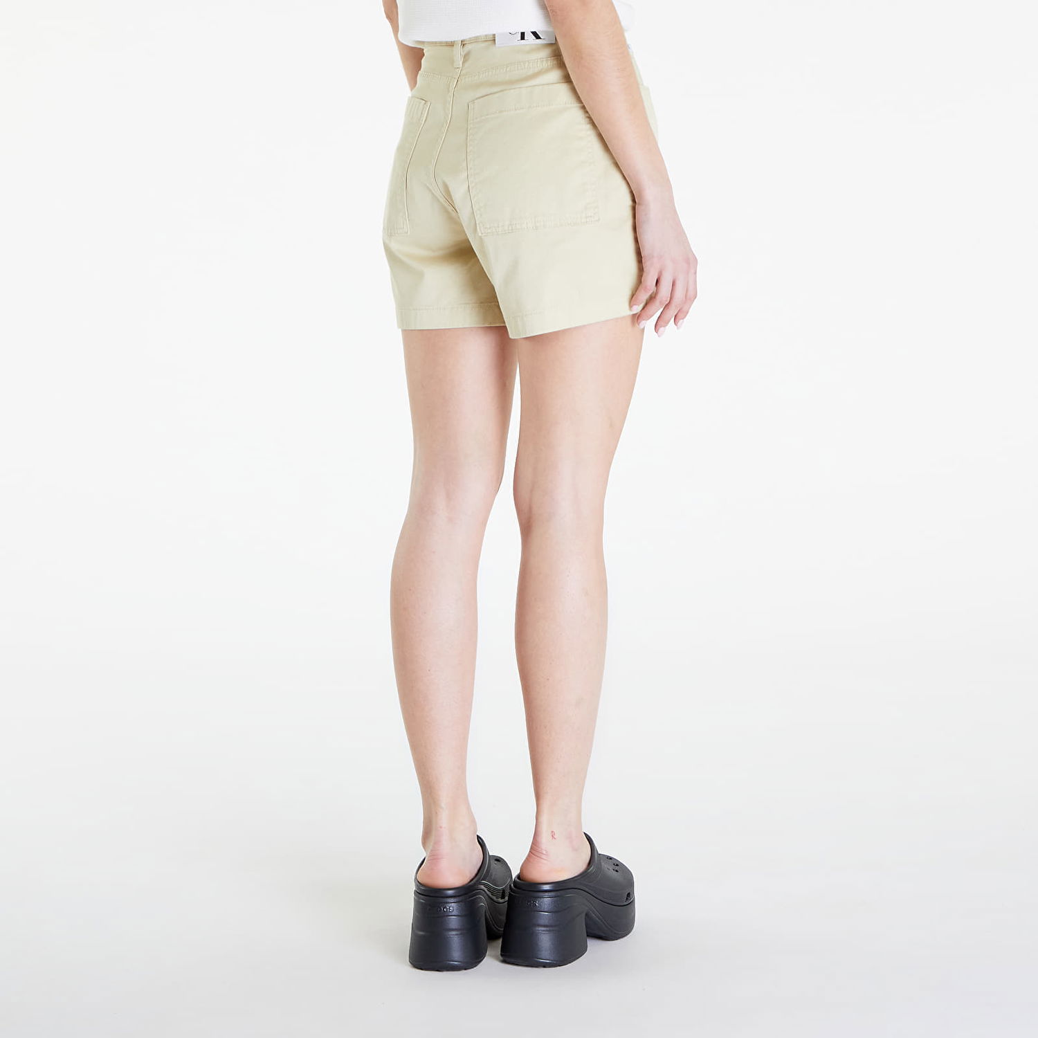 Šortky CALVIN KLEIN Jeans Woven Label Mom Short Green Haze Béžová | J20J223135 LFU, 1
