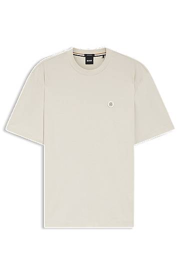 Tričko BOSS Mercerised-cotton T-shirt with Double B monogram Béžová | 50555844