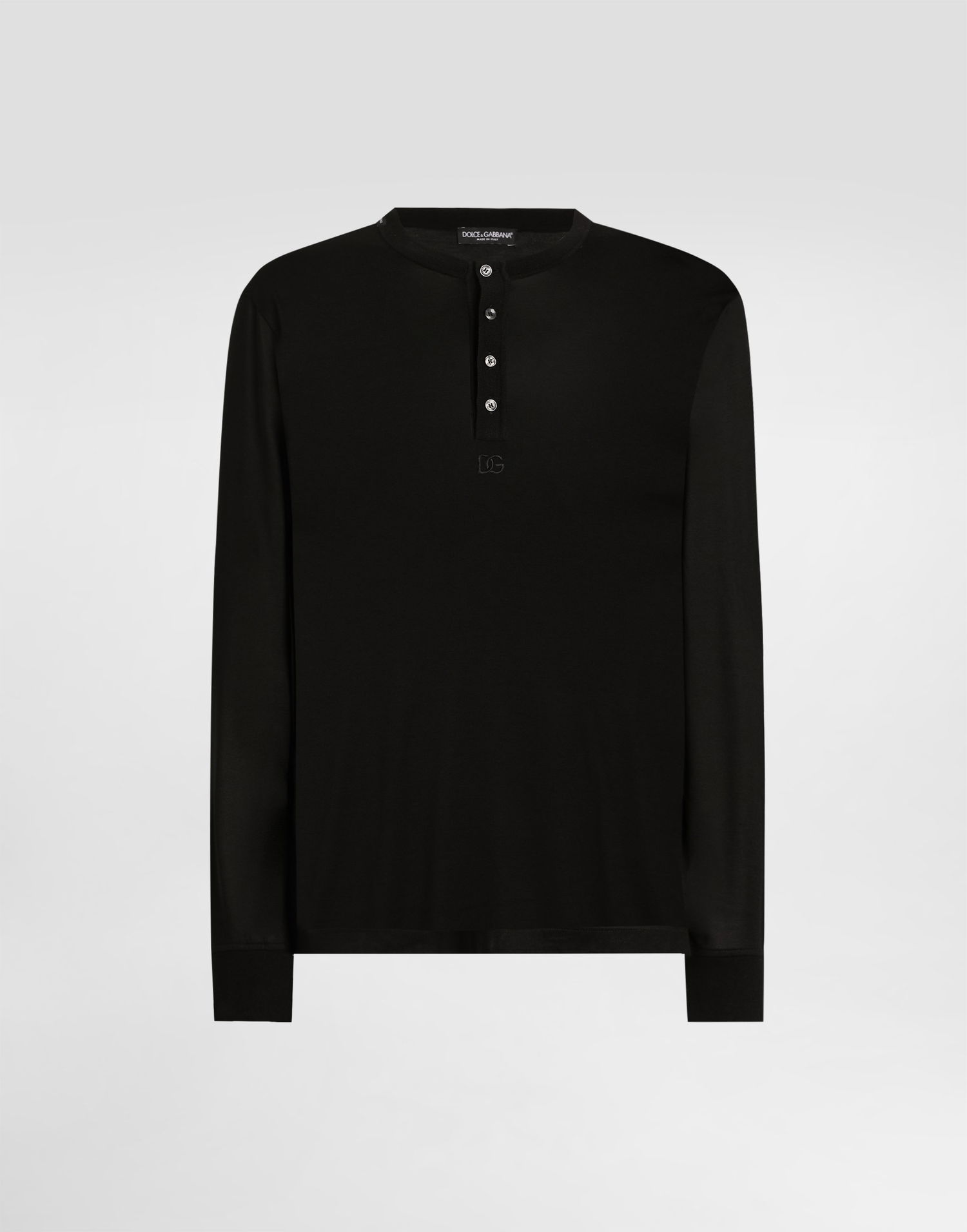 Tričko Dolce & Gabbana Dolce & Gabbana Serafino Long Sleeve Silk T-shirt Čierna | G8SX7ZFU75FN0000, 0