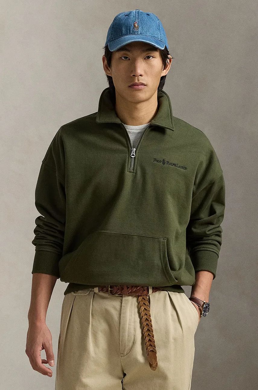 Mikina Polo by Ralph Lauren Green Pullover with Quarter Zipper Zelené | 710961138, 0