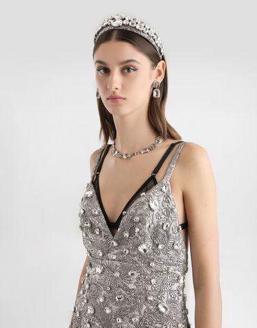 Doplnky Dolce & Gabbana Floral Jacquard Embroidered Headband with Crystal Embellishment Metalická | FY367ZGDDDMS8400, 1