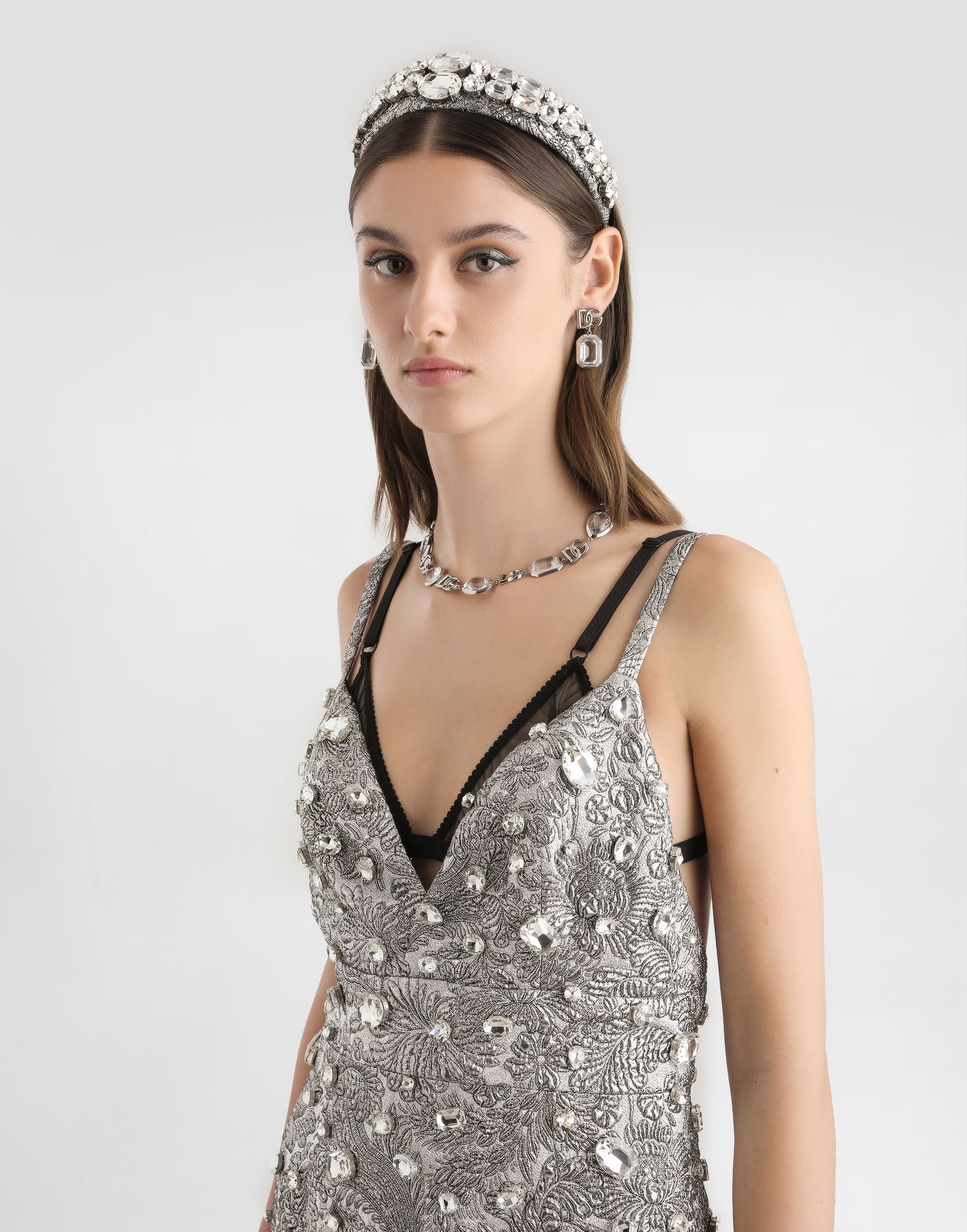 Doplnky Dolce & Gabbana Floral Jacquard Embroidered Headband with Crystal Embellishment Metalická | FY367ZGDDDMS8400, 1