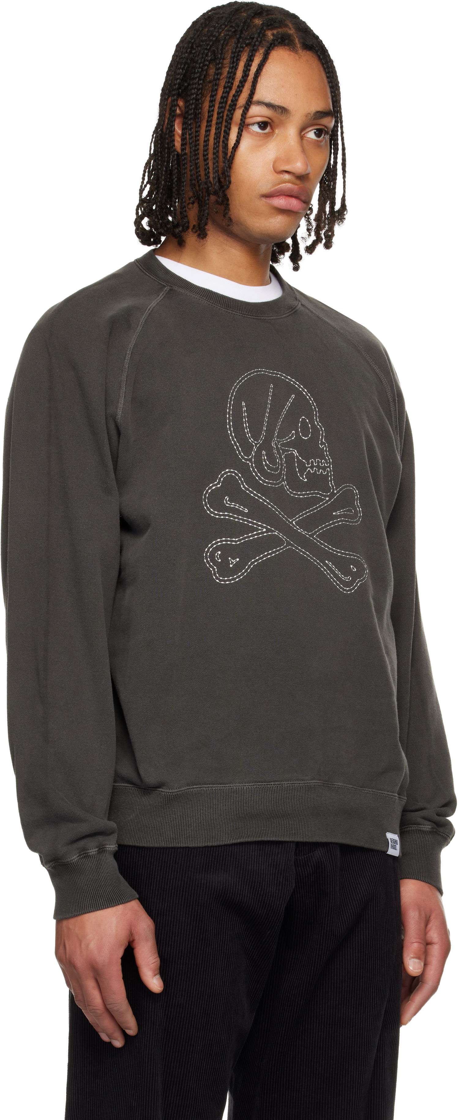 Mikina Neighborhood Pigment Dyed Sweatshirt with Stitched Skull and Crossbones Šedá | 252FPNH-CSM04, 1