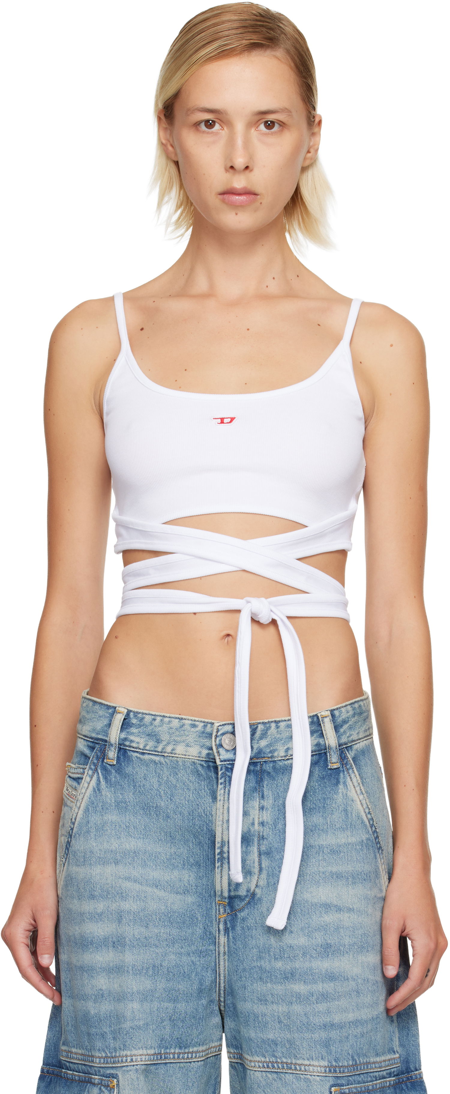 Tielko Diesel Ribbed Knit Cut-Out Wrap-Around T-Leya-Tail Tank Top Biela | A18356 0EJAI, 0