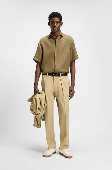 Košeľa BOSS BECKHAM x BOSS Relaxed-Fit Linen Shirt Hnedá | 50549180, 1