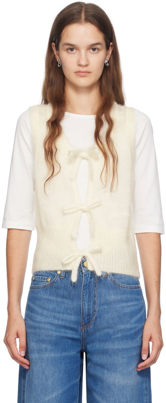 Vesta GANNI Off-White Light Mohair Tie String Vest Biela | K2334, 0