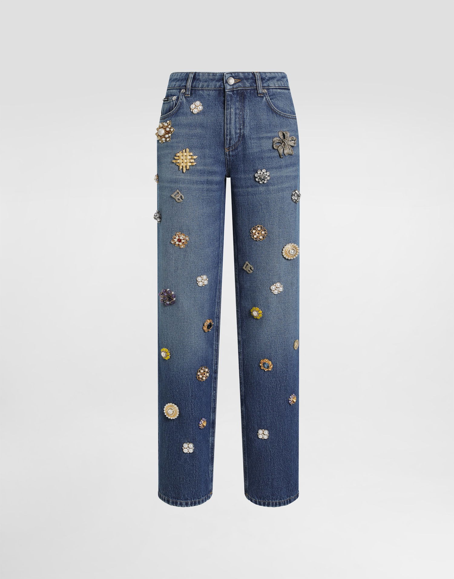 Džínsy Dolce & Gabbana Dolce & Gabbana 5-Pocket Embellished Denim Trousers Modrá | FTC8CZG8NC7S9001, 0