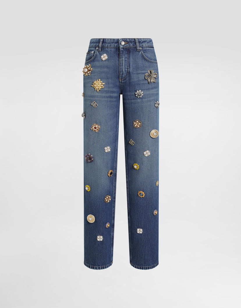 Džínsy Dolce & Gabbana Dolce & Gabbana 5-Pocket Embellished Denim Trousers Modrá | FTC8CZG8NC7S9001