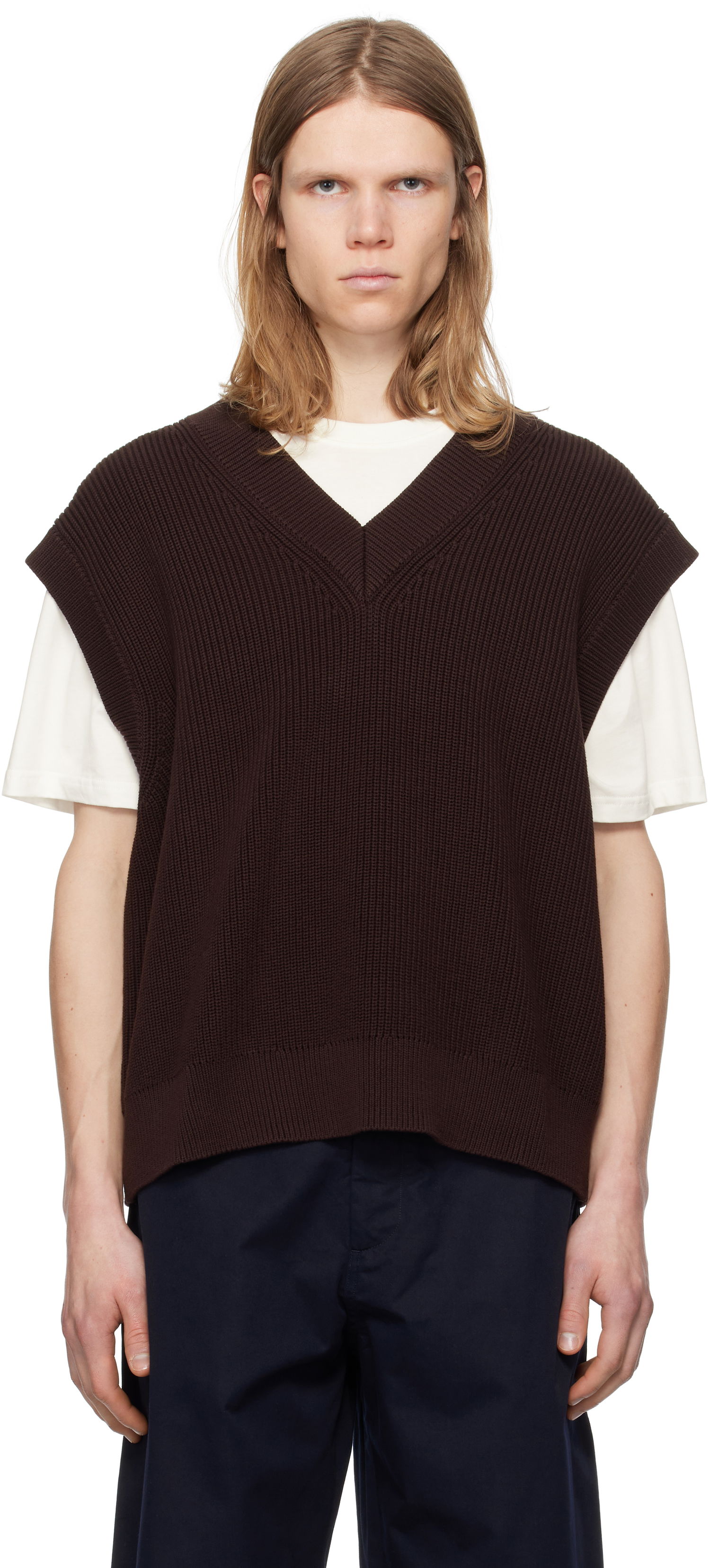 Sveter Studio Nicholson Studio Nicholson 5GG Knit Vest Hnedá | CULKIN SNM - 1305, 0