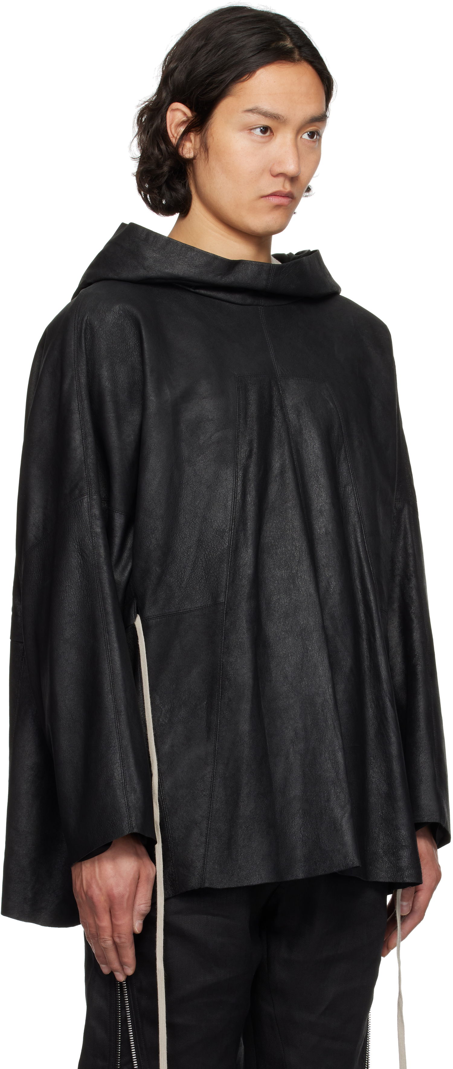 Mikina Rick Owens Rick Owens Hollywood Hooded Tunic Leather Jacket Čierna | RR01E5702 LBA, 1
