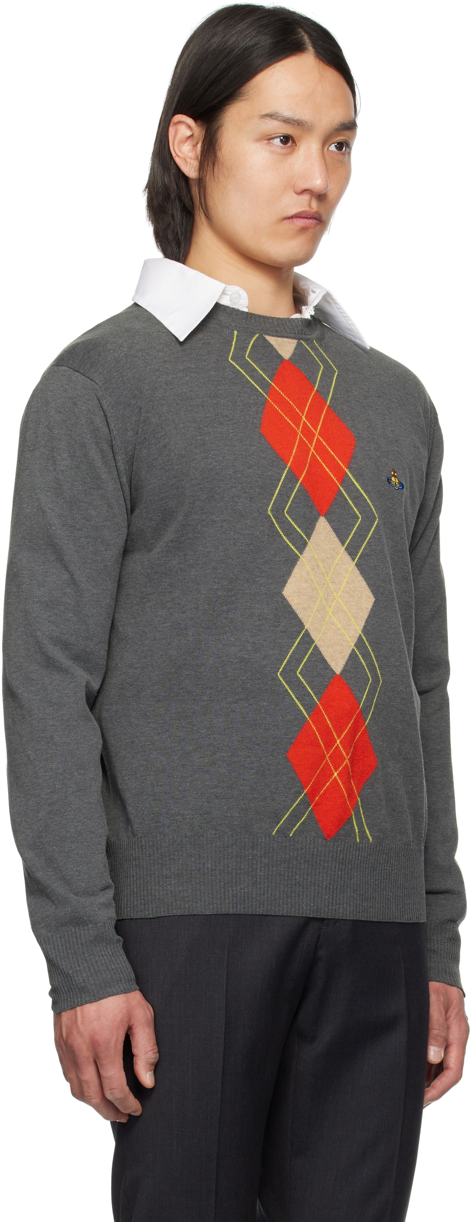 Sveter Vivienne Westwood Vivienne Westwood Argyle Round Neck Sweater Šedá | 2701002D-Y003D-, 1