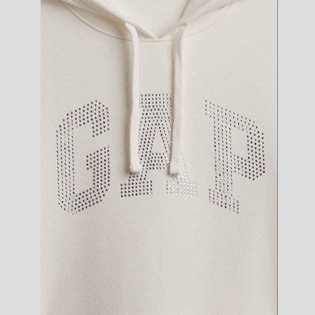 Logo Pullover Hoodie White Rhinestone