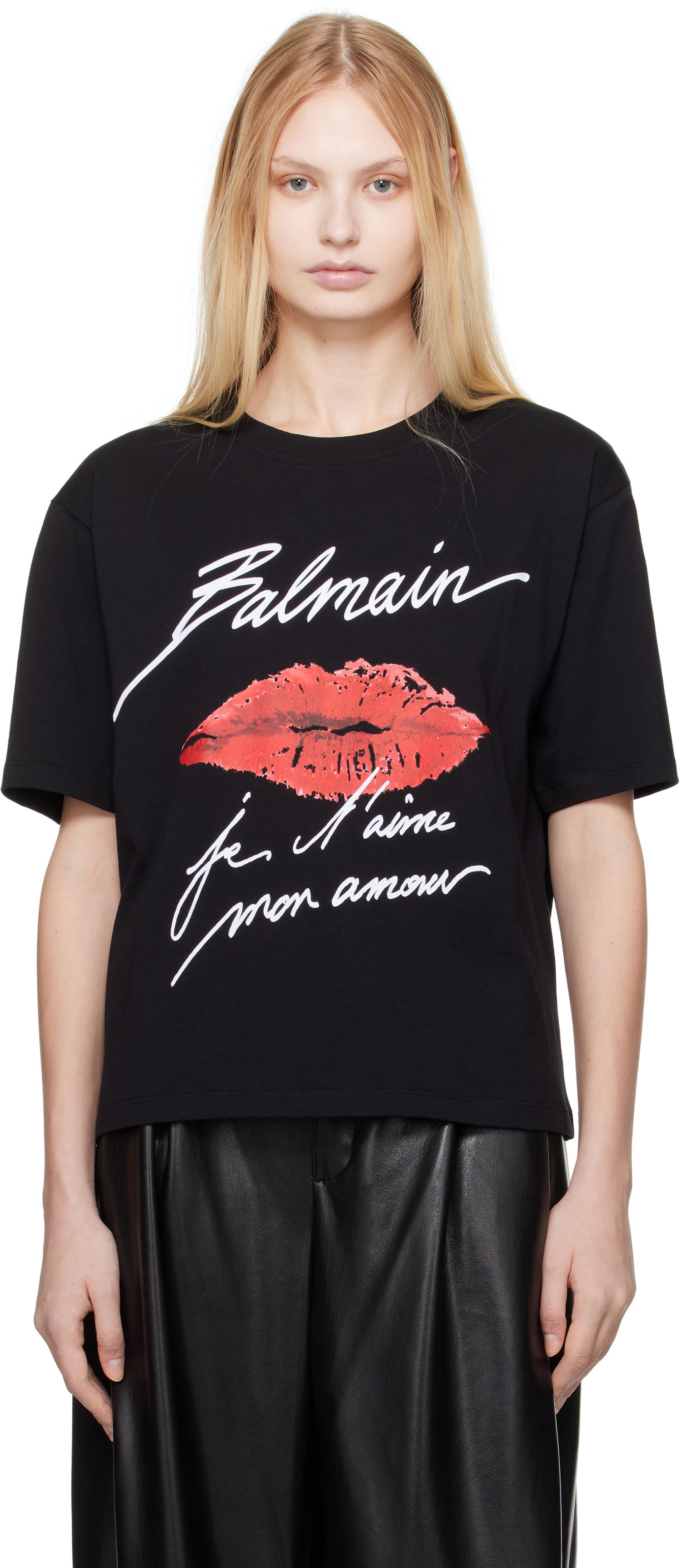 Tričko Balmain Balmain Short-Sleeved Kiss Print T-Shirt Čierna | EF1EG110GE45, 0