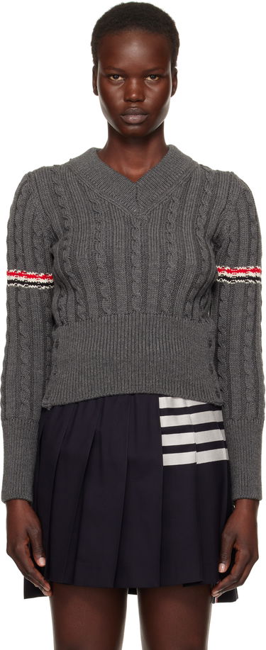 Sveter Thom Browne Classic Cable V-Neck Wool Sweater Modrá | FKA479A-Y1024, 0